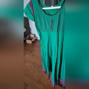 Green and Purple Embroidered Dress